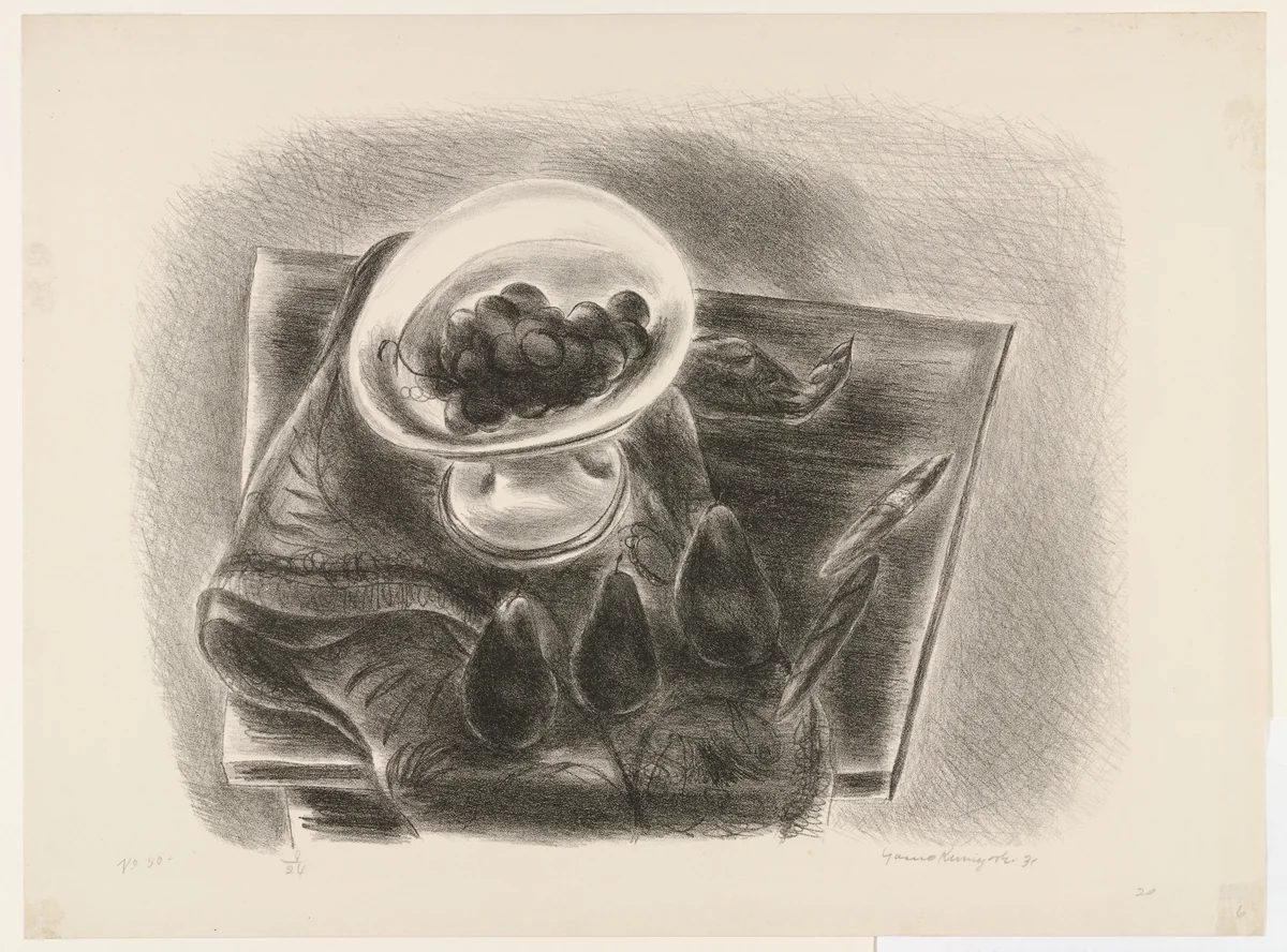 Grapes, Pears, and Cigars - (Fruit and Two Cigars) by Yasuo Kuniyoshi, print, 1931