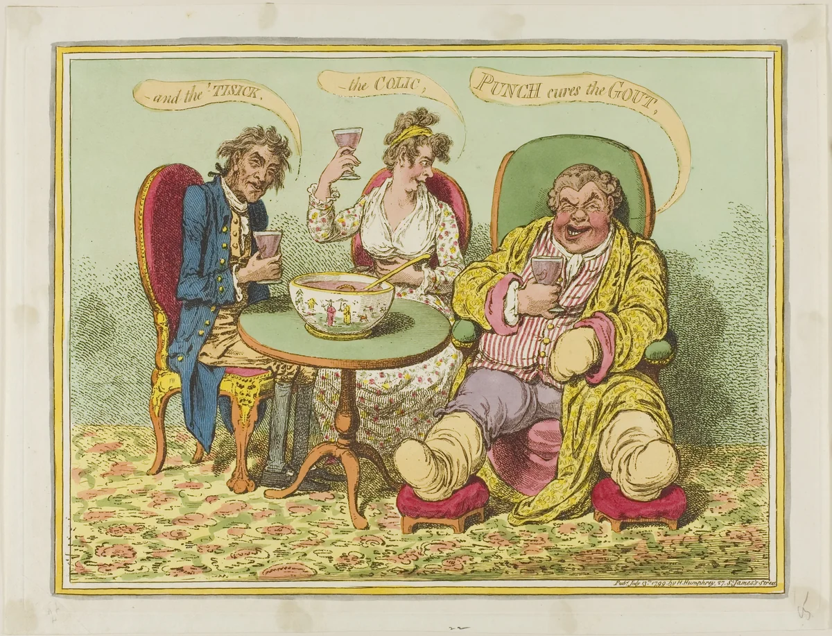Punch Cures the Gout, the Colic, and the 'Tisick by James Gillray, print, 1799