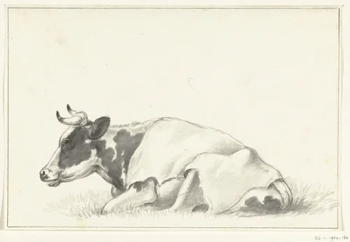 Liggende koe, naar links by Jean Bernard, drawing, 1775-1833