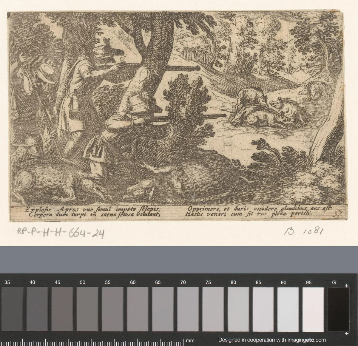 Jagers schieten op wilde everzwijnen by Antonio Tempesta, print, 1605