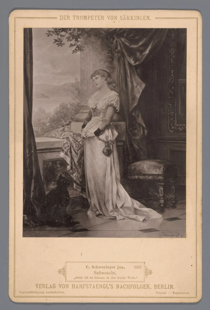 Reproductie van het schilderij 'Sehnsucht' door C. Schweninger Jr., ter illustratie bij 'Der Trompeter von Säckingen' by anonymous, print, 1887