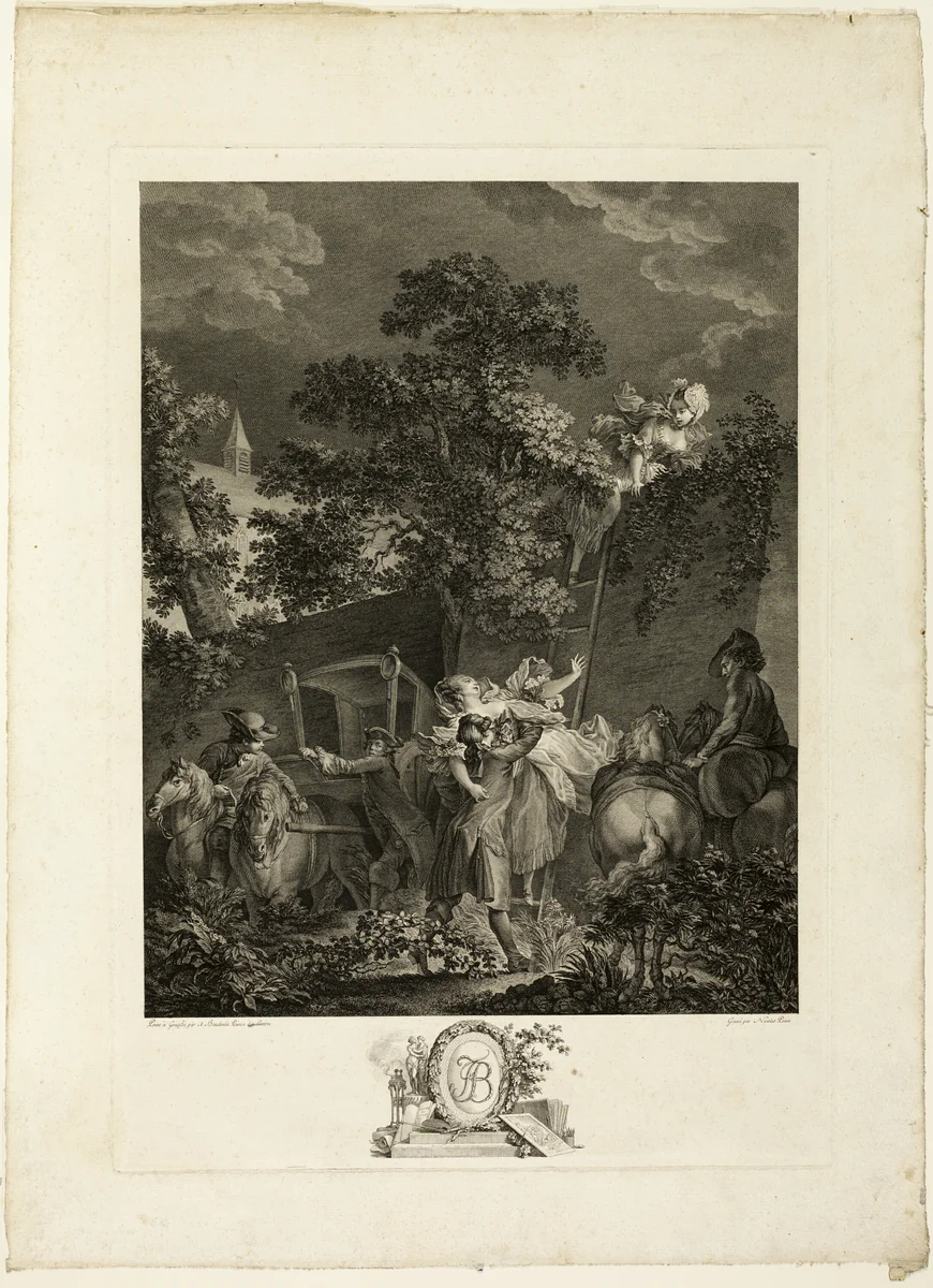 L'Enlevement Nocturne by Nicolas Ponce Pierre Antoine Baudouin, print, 1766-1831