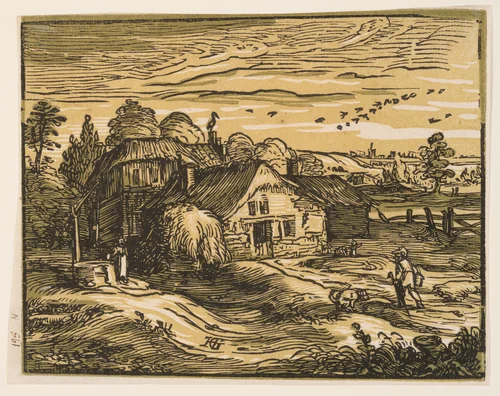 Landscape with a Farmhouse by Hendrick Goltzius, print, 1600