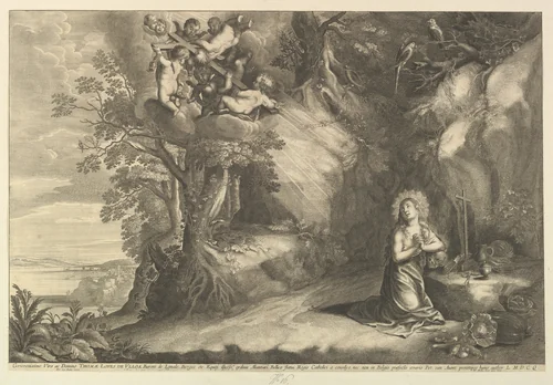 The Kneeling Magdalen by Wenceslaus Hollar, print, 1644-1652