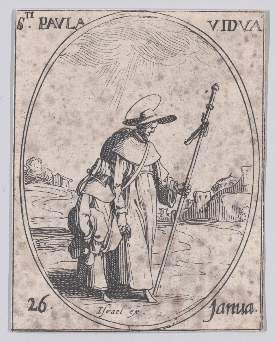 Ste. Paule, veuve (St. Paula, Widow), January 26th, from "Les Images De Tous Les Saincts et Saintes de L'Année" (Images of All of the Saints and Feast Days of the Year) by Jacques Callot, print, 1636