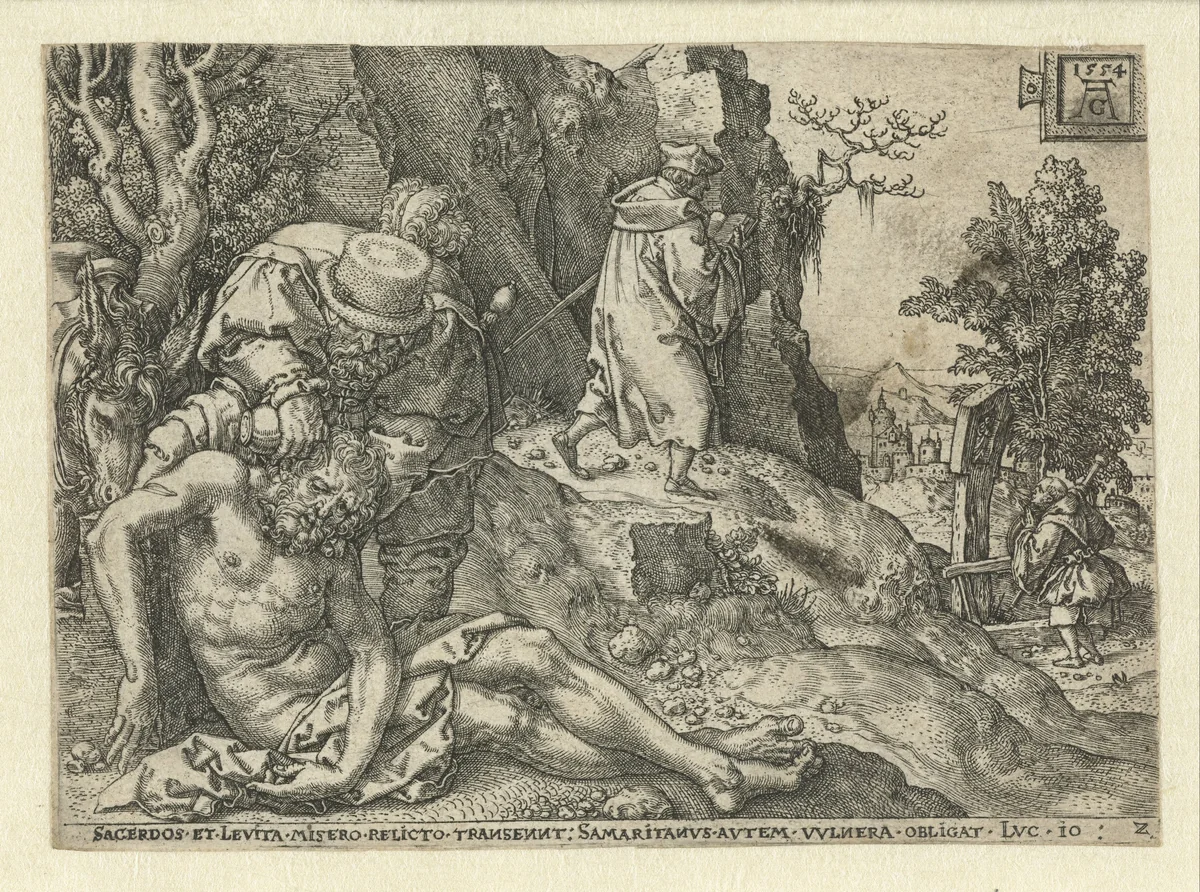Barmhartige Samaritaan verzorgt de wonden by Unknown, print, 1554