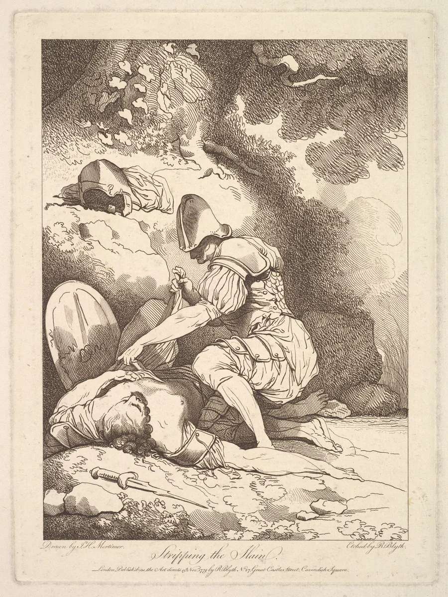 Stripping the Slain, from "Banditti Variously Employed" by Robert Blyth, print, 1779