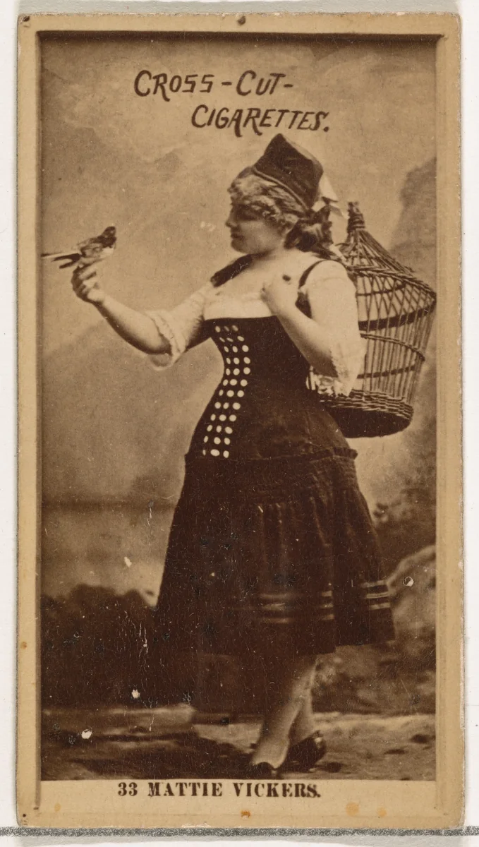 Card Number 33, Miss Mattie Vickers, from the Actors and Actresses series (N145-2) issued by Duke Sons & Co. to promote Cross Cut Cigarettes by W. Duke, Sons & Co., photograph, 1880-1889