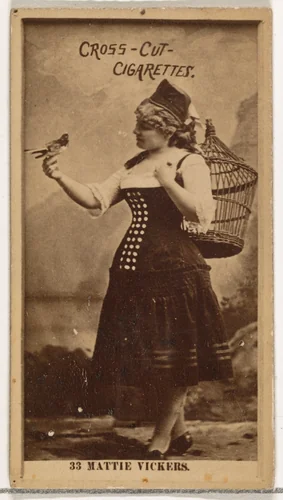 Card Number 33, Miss Mattie Vickers, from the Actors and Actresses series (N145-2) issued by Duke Sons & Co. to promote Cross Cut Cigarettes by W. Duke, Sons & Co., photograph, 1880-1889