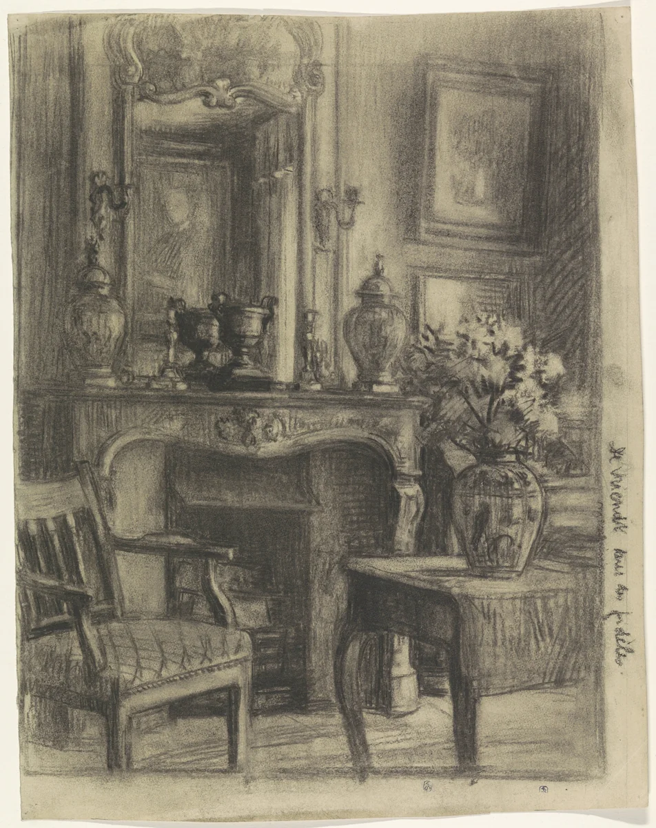 Interieur van het kantoor van meneer en mevrouw R. Janssens, Avenue Molière by René Janssens, drawing, 1880-1936
