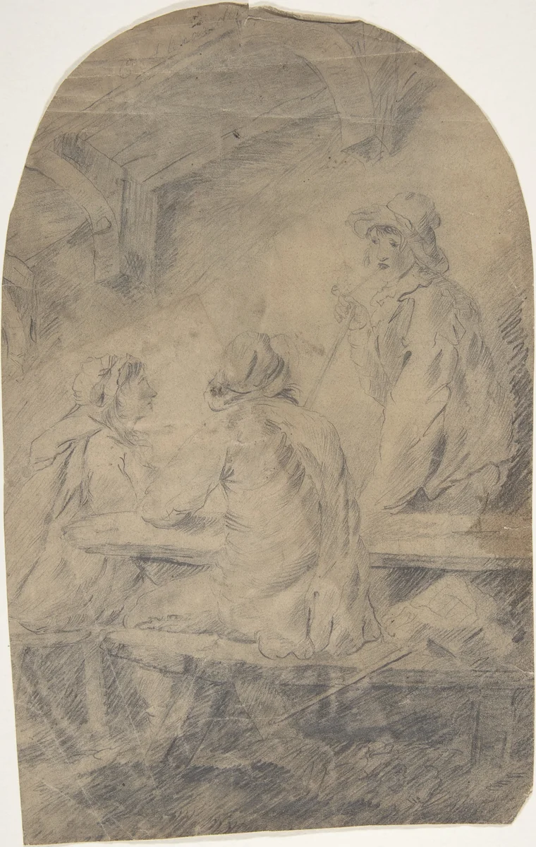 Three Peasants by anonymous, drawing, 1800-1900