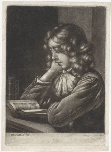 Lezende jongen by anonymous, print, 1658-1750