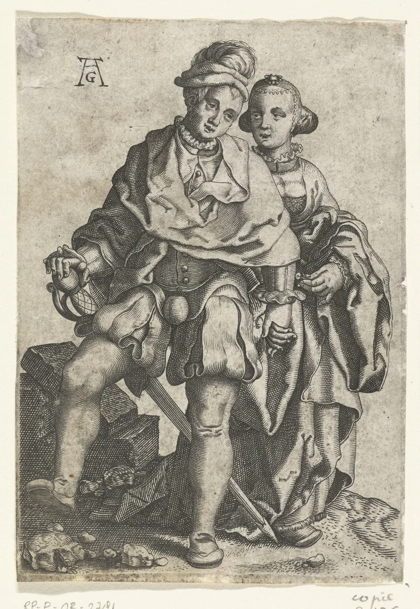 Dansend paar by anonymous, print, 1551-1610