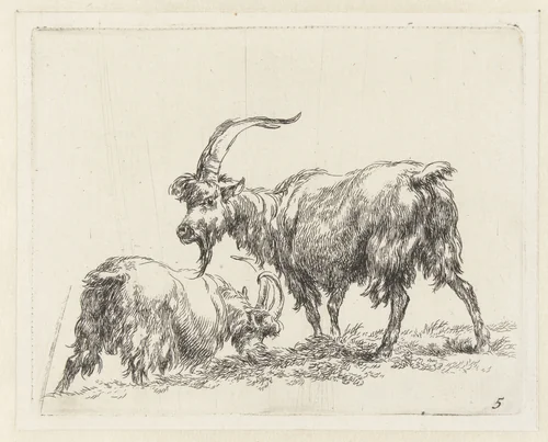 Twee geiten of bokken by Nicolaes Pietersz Berchem, print, 1648-1652