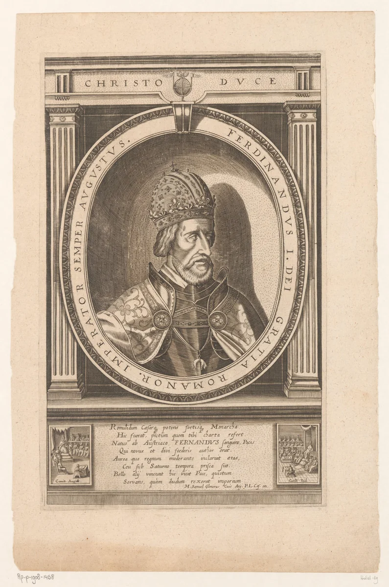 Portret van Ferdinand I van Habsburg by Jacob van der Heyden, print, 1625