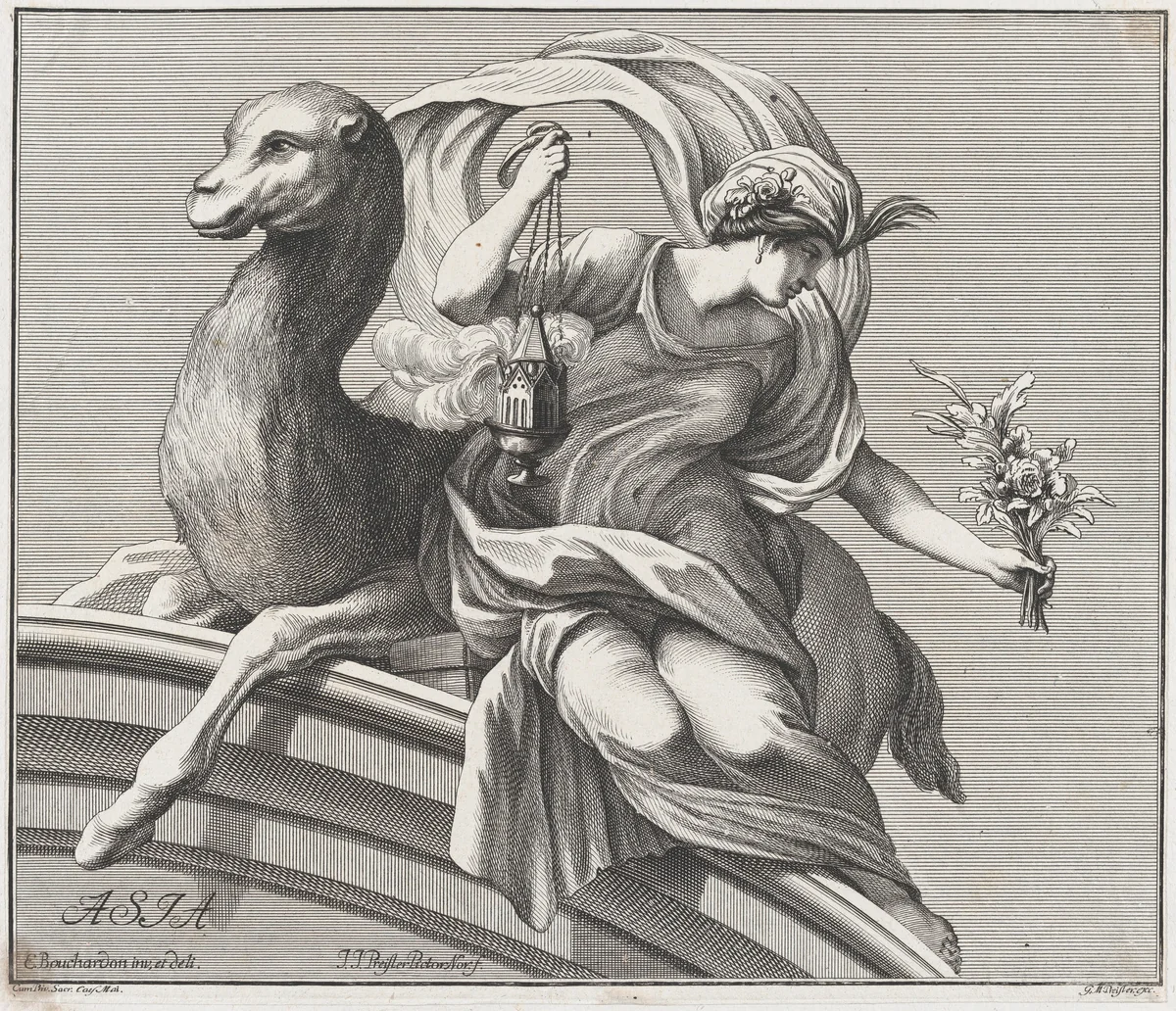 Allegory of Asia, from "The Four Continents" by Johann Justin Preissler, print, 1732
