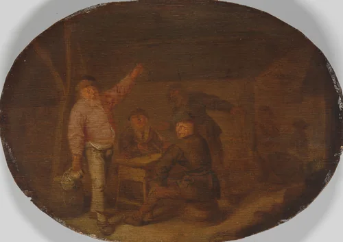 Peasants Drinking in a Barn by Pieter Hermansz. Verelst, painting, 1628-1650