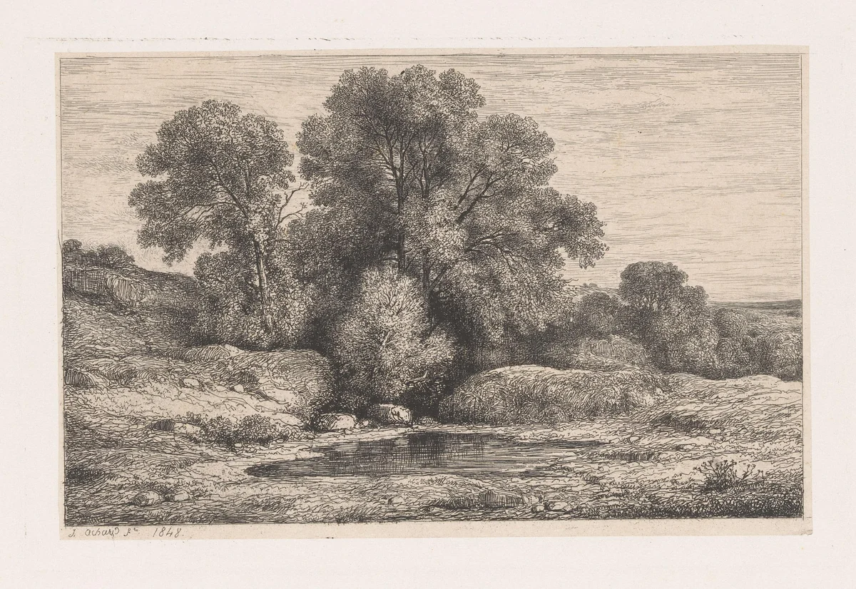 Bomen bij een poel by Jean Alexis Achard, print, 1848