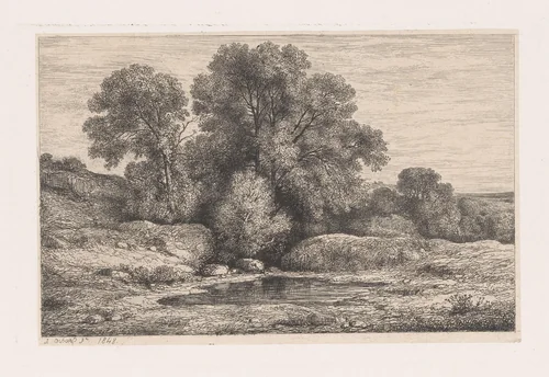 Bomen bij een poel by Jean Alexis Achard, print, 1848