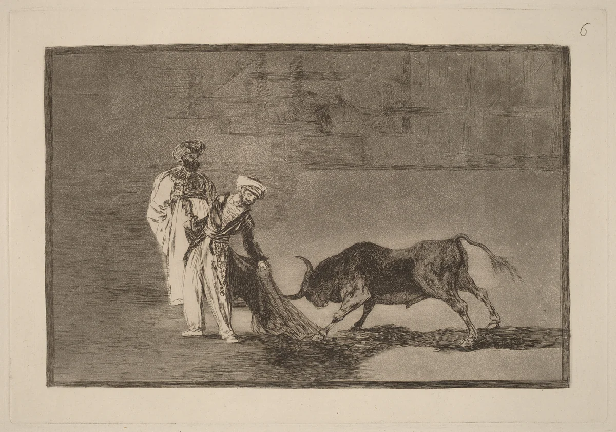 Los Moros hacen otro capeo en plaza con su albornoz (The Moors Make a Different Play in the Ring Calling the Bull with Their Burnous) by Francisco Goya, portfolio, 1816