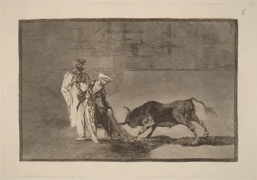 Los Moros hacen otro capeo en plaza con su albornoz (The Moors Make a Different Play in the Ring Calling the Bull with Their Burnous) by Francisco Goya, portfolio, 1816