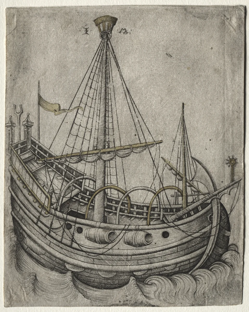 A Ship Moving Toward the Right by Israhel van Meckenem, print, 1470-1485