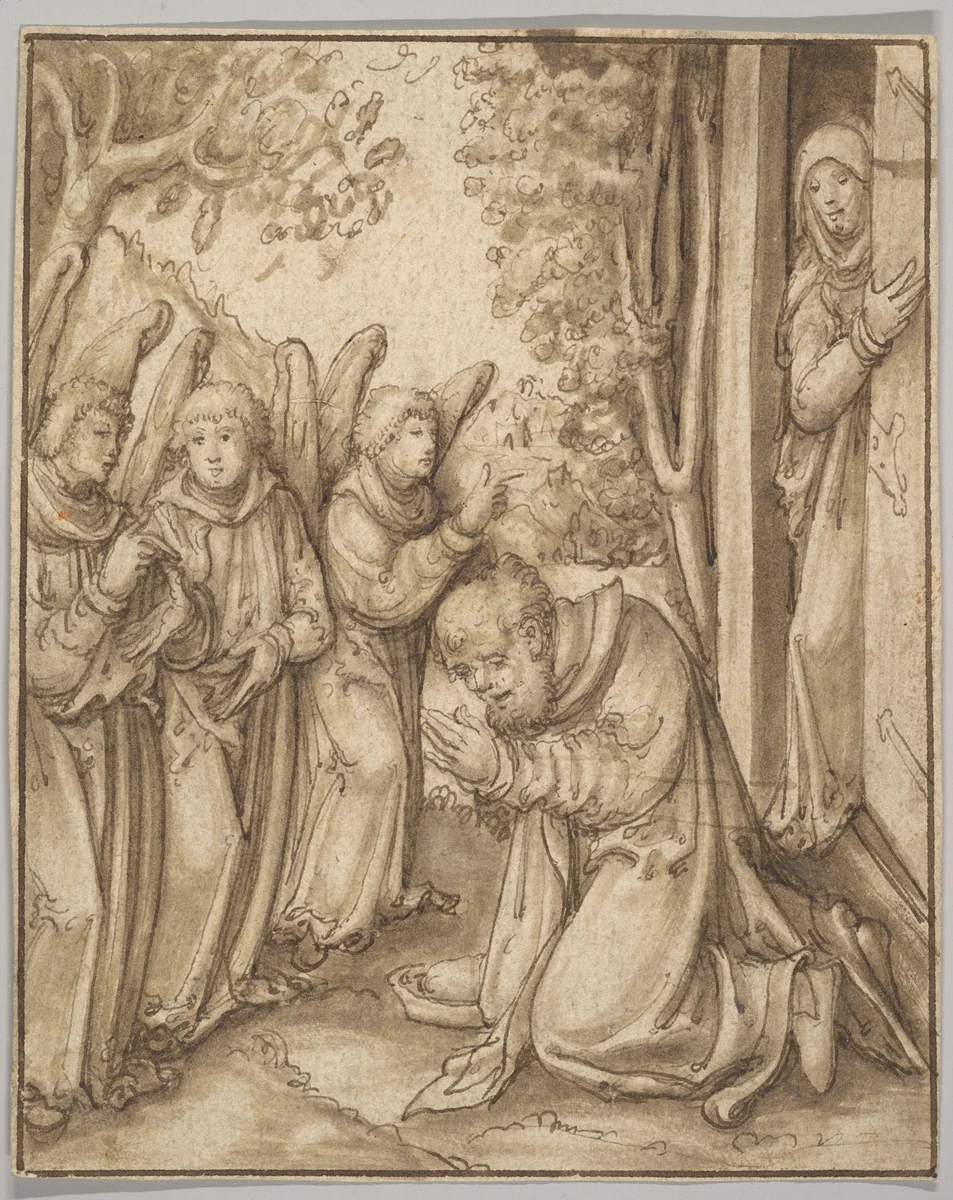 Abraham and the Three Angels by Lucas Cranach, drawing, 1500-1575