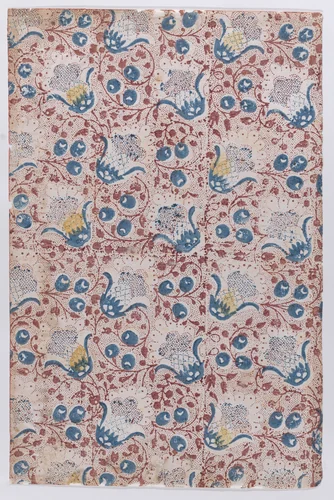 Sheet with overall dot, floral, and vine pattern by anonymous, print, 1800-1900