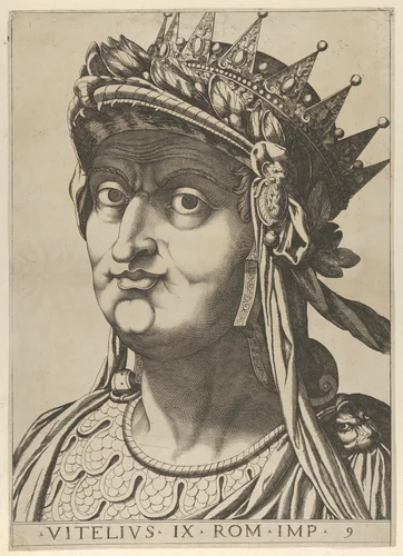 Plate 9: Aulus Vitellius with his head turned slightly to the left, from "The Twelve Caesars" by anonymous, print, 1610-1640