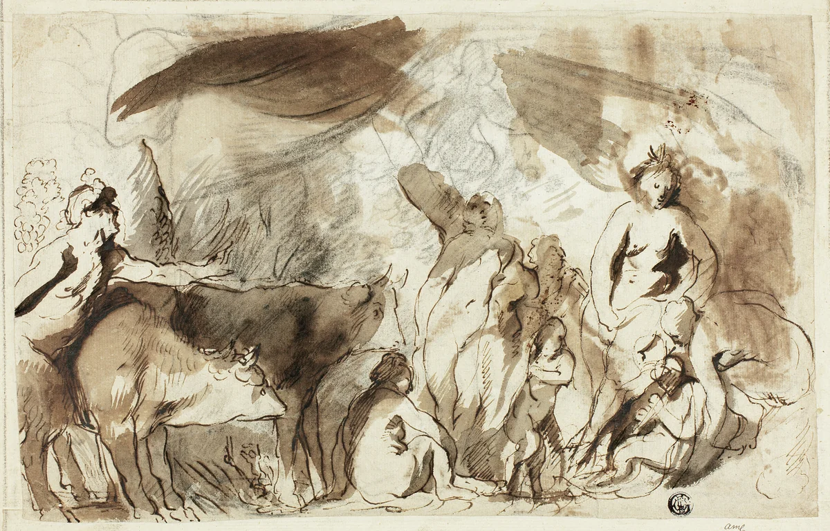 Study for the Sine Baccho et Cerere Friget Venus (recto); Family of Darius before Alexander (verso) by Jacob Jordaens, drawing, 1613-1678
