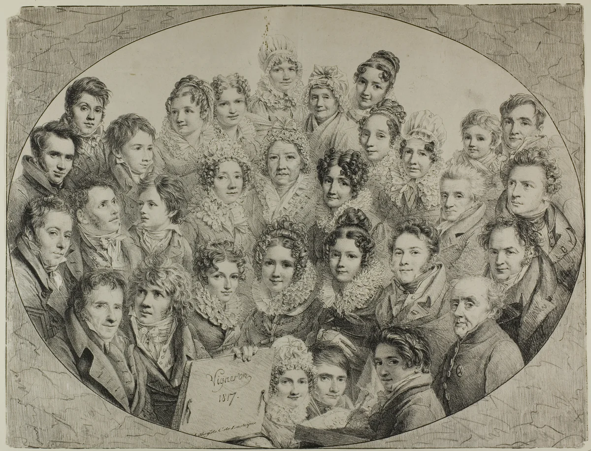 Thirty-one Portraits in an Oval by Pierre Roch Vigneron, print, 1817