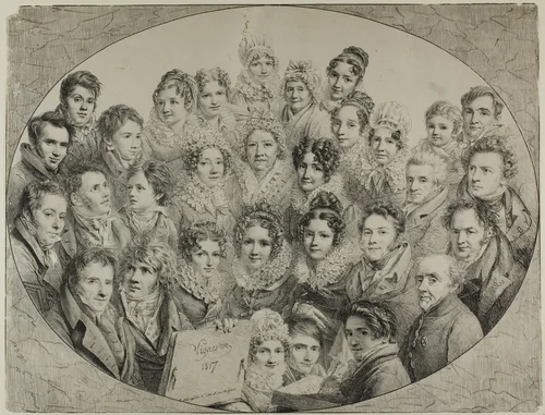 Thirty-one Portraits in an Oval by Pierre Roch Vigneron, print, 1817