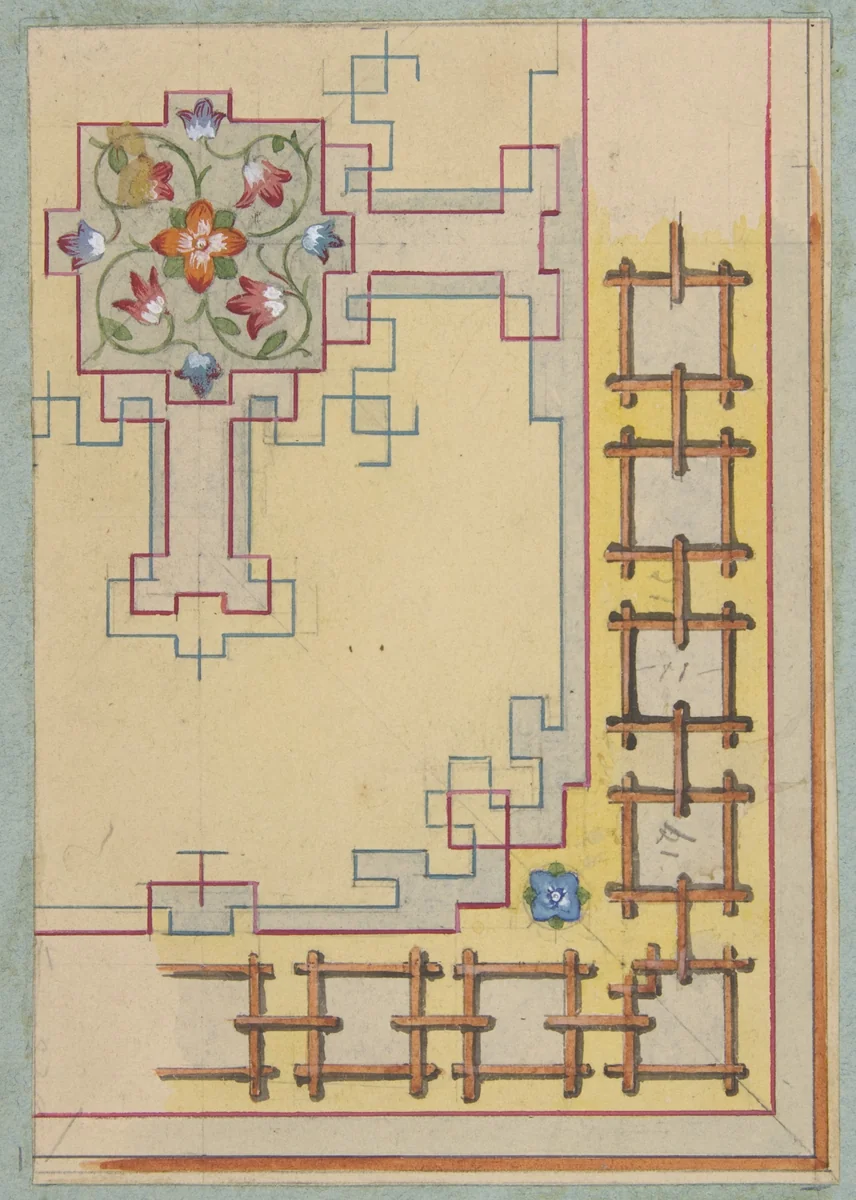 Partial design for ceiling decorated in chinese motifs by Jules-Edmond-Charles Lachaise, drawing, 1830-1897