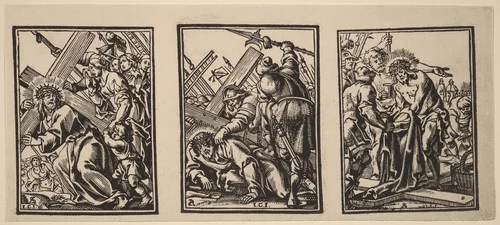 Three Scenes on the Road to Calvary by Christoffel Jegher; Anthonis Sallaert, print, 1596-1653