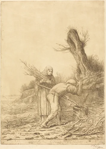 Fagot-makers (Les faiseurs de fagots) by Alphonse Legros, print, 1837-1911