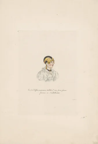 Buste van een meisje in klederdracht C by Willem van Senus, print, 1824