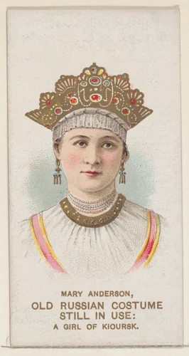 Mary Anderson in Old Russian Costume as a Girl of Kioursk, from the set Actors and Actresses, First Series (N70) for Duke brand cigarettes by W. Duke, Sons & Co., print, 1888-1889