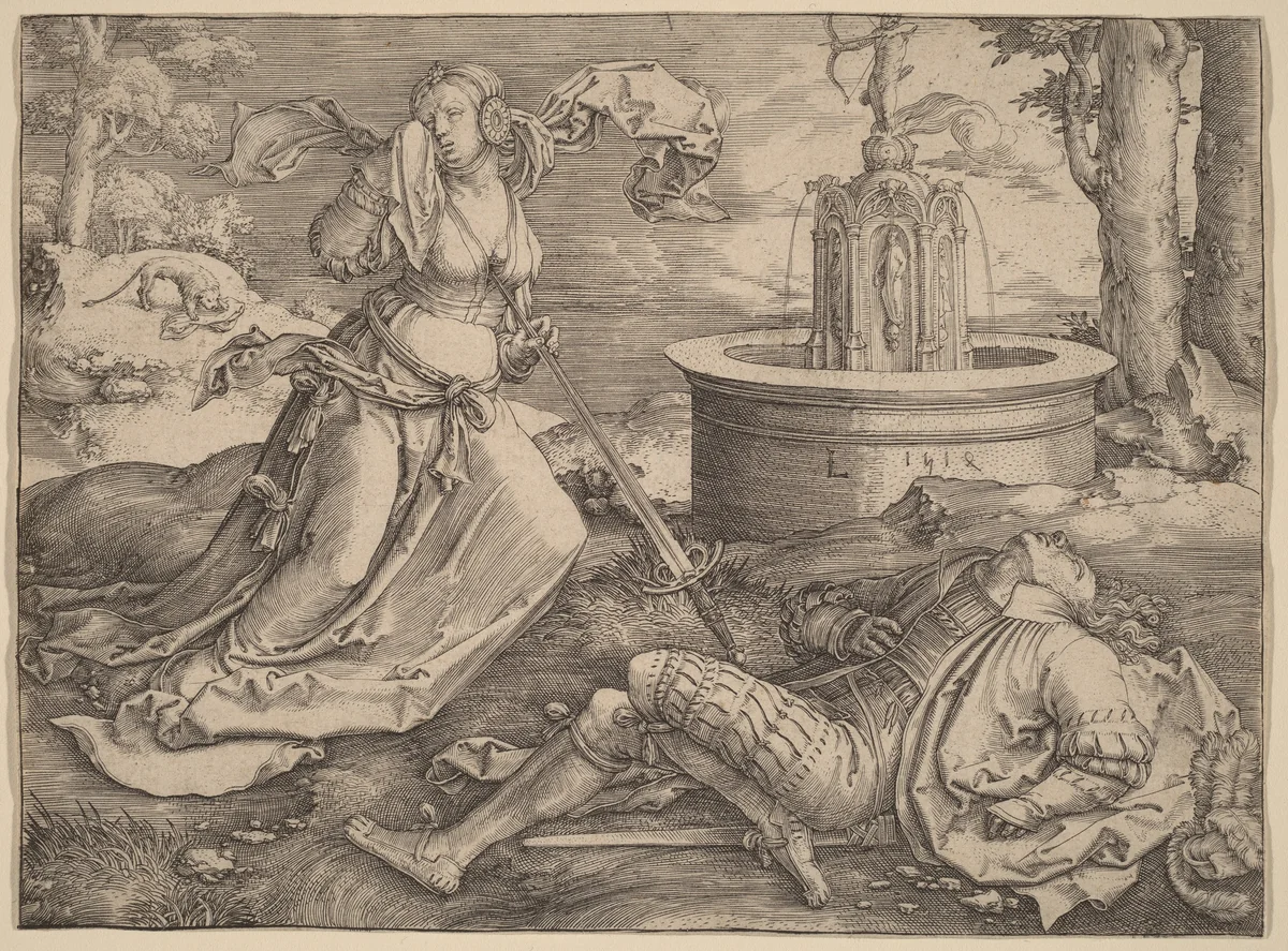 Pyramus and Thisbe by Lucas van Leyden, print, 1514