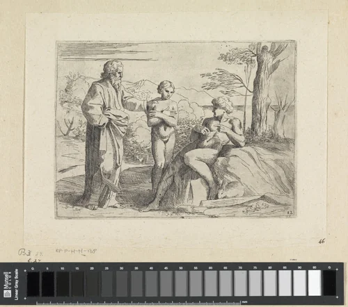 Schepping van Adam en Eva by Giovanni Lanfranco, print, 1607