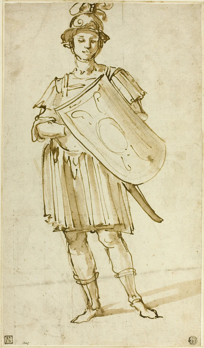 Standing Warrior by Unknown Artist, drawing, 1558-1602