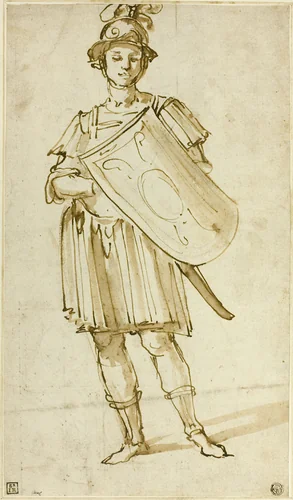 Standing Warrior by Unknown Artist, drawing, 1558-1602