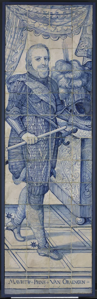 Tegeltableau met portret van Prins Maurits by anonymous, ceramic, 1615