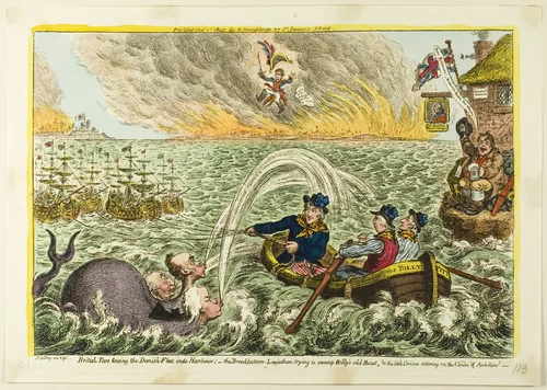 British Tars, Towing the Danish Fleet into Harbour by James Gillray, print, 1807