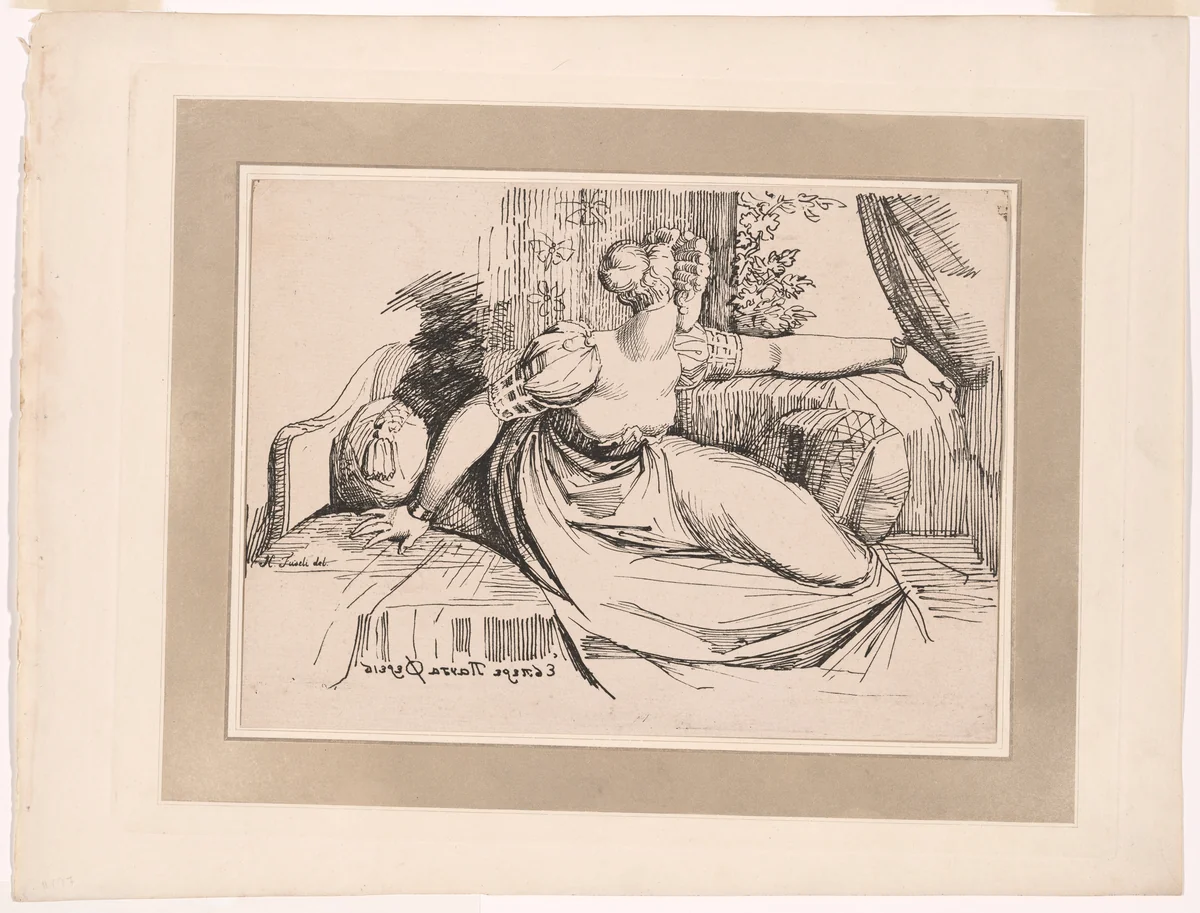 A Woman Sitting by the Window (“Evening Thou Bringest All”), from the first issue of Specimens of Polyautography by Henry Fuseli, print, 1803