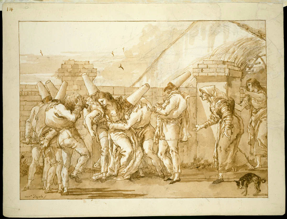 Punchinello's Mistress Faints by Giovanni Domenico Tiepolo, drawing, 1790-1801