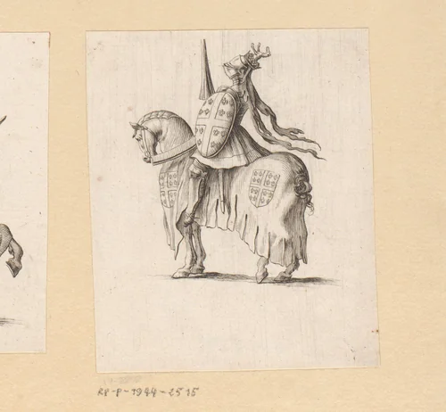 Ridder te paard in wapenuitrusting by anonymous, print, 1647-1714