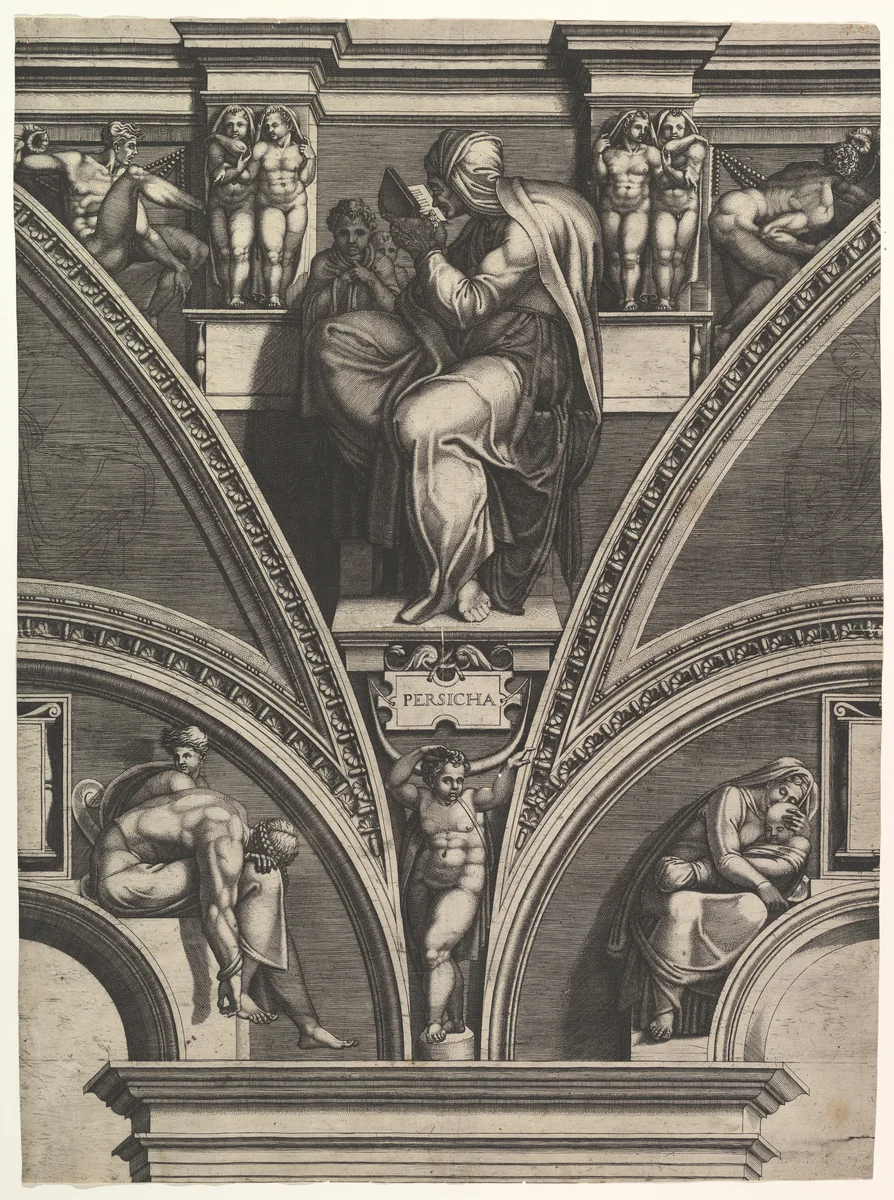 The Persian Sibyl; from the series of Prophets and Sibyls in the Sistine Chapel by Giorgio Ghisi, print, 1570-1575