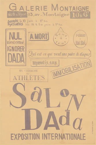 Poster for the exhibition Salon Dada: Exposition Internationale, Galerie Montaigne, Paris by Tristan Tzara, design, 1921