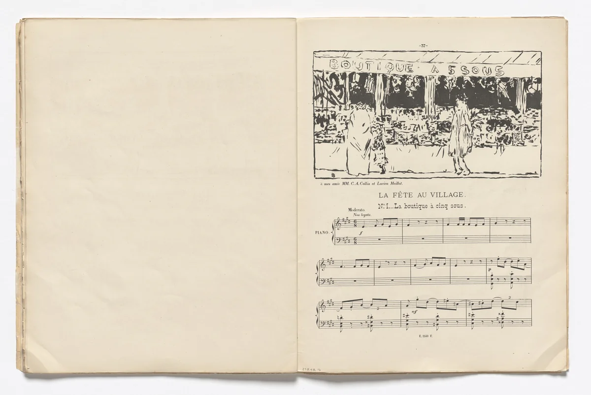 Boutique à cinq sous (headpiece, page 37) from Petites scènes familières by Pierre Bonnard, illustrated book, 1893