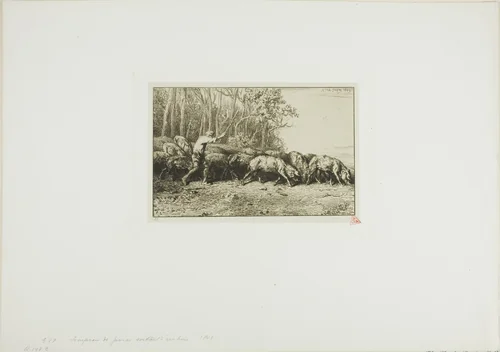 Herd of Swine Coming Out of a Wood by Charles-Émile Jacque, print, 1849